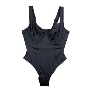 TA3 Hi Cut Lifty Black One-Piece Corset Lace-Up Back Underwire Shapewear